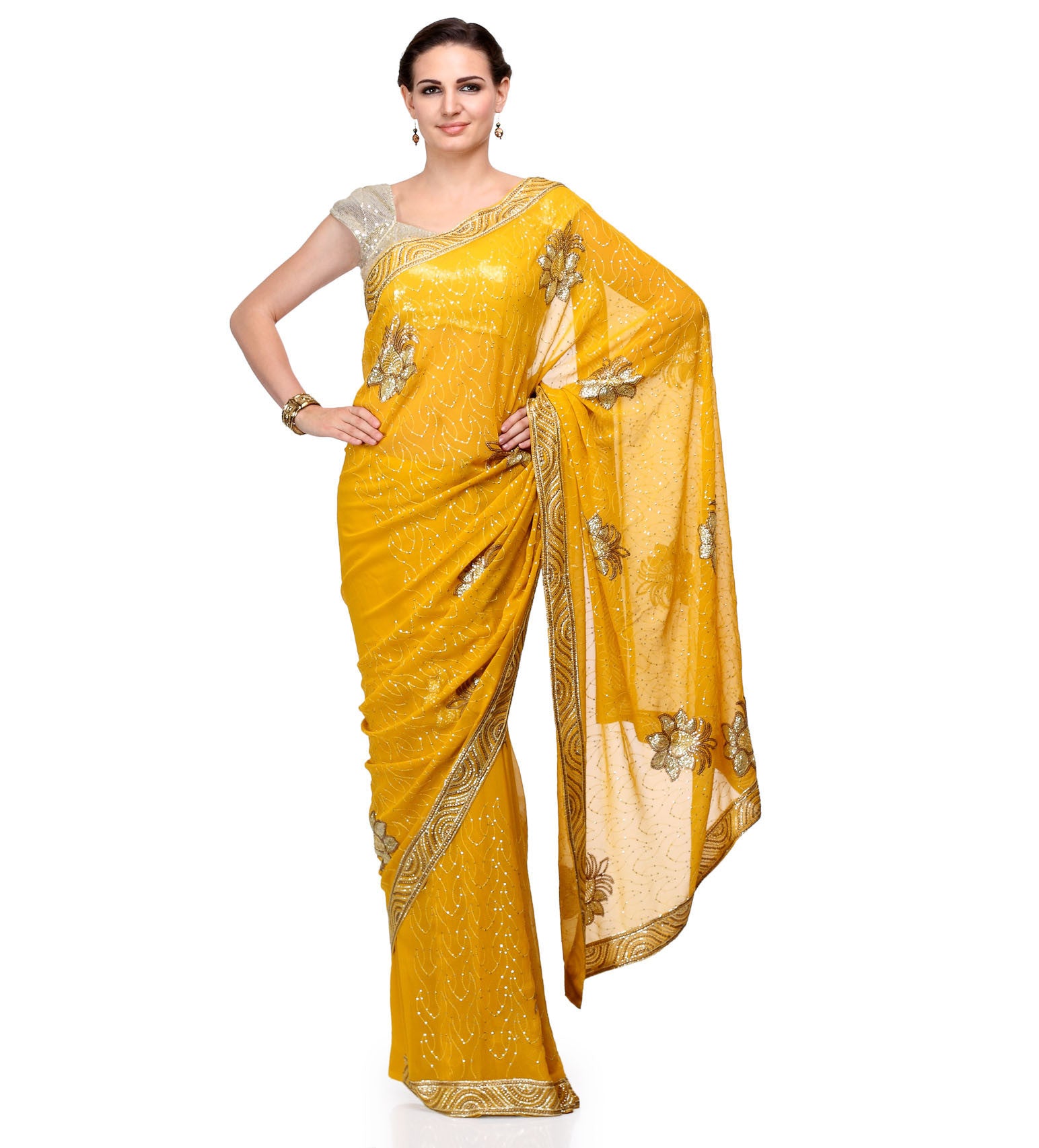 Yellow Faux Georgette Saree