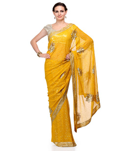 Yellow Faux Georgette Saree