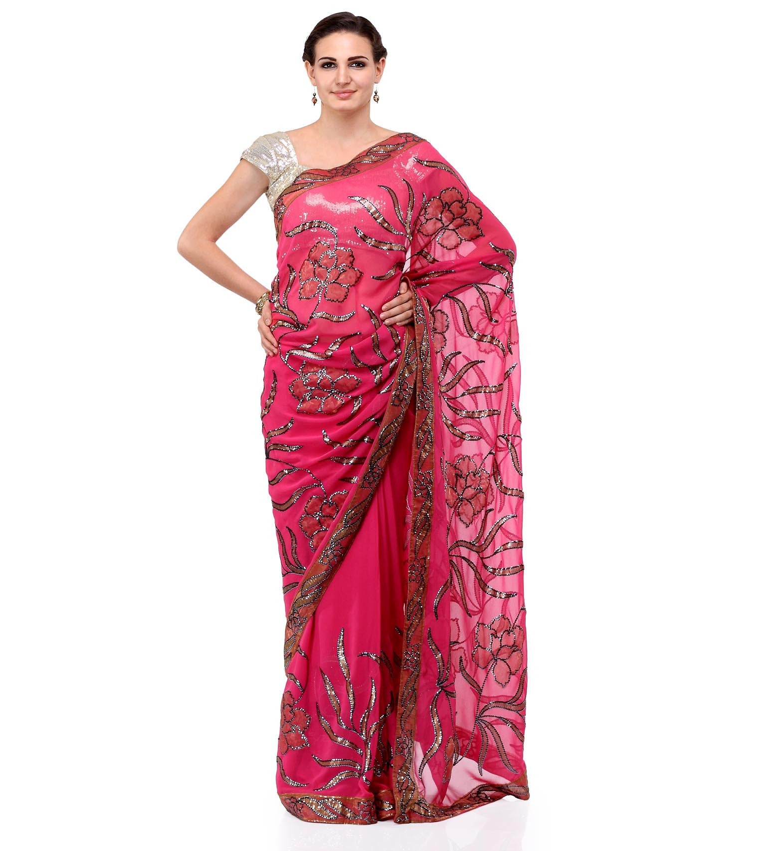 Magenta Faux Georgette Saree