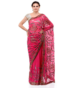 Magenta Faux Georgette Saree