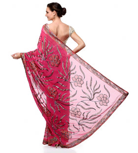 Magenta Faux Georgette Saree