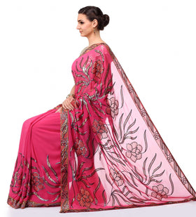 Magenta Faux Georgette Saree