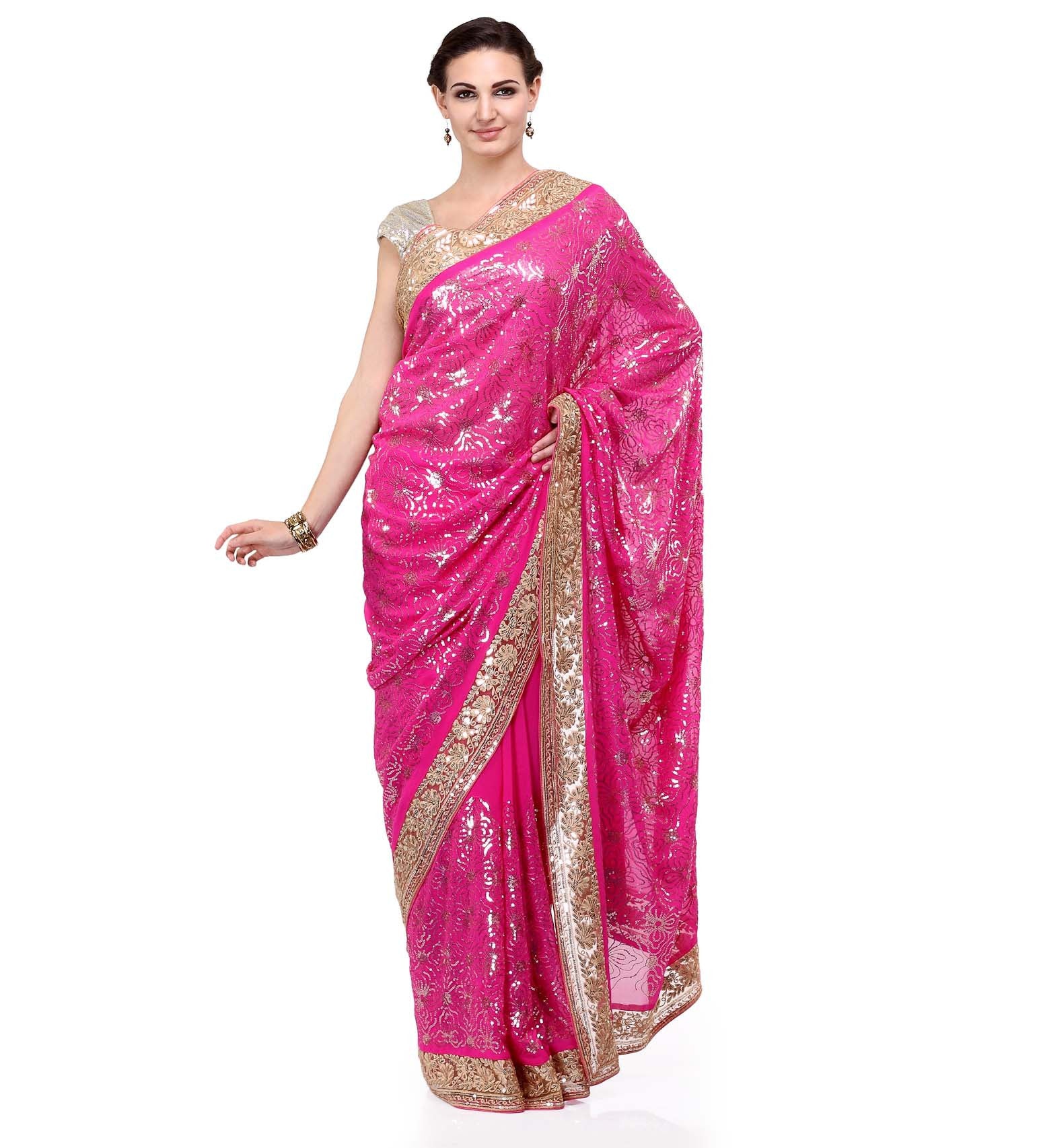 Pink Faux Georgette Saree