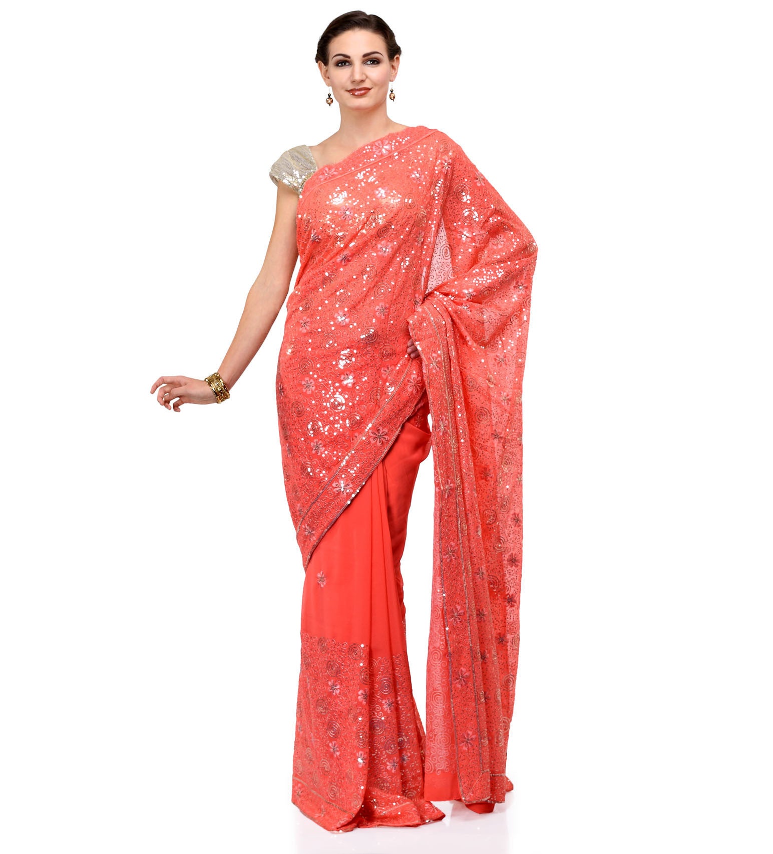 Peach Faux Georgette Saree