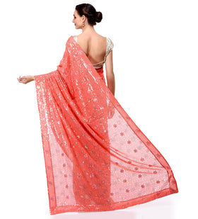 Peach Faux Georgette Saree