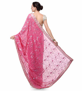 Pink Faux Georgette Saree