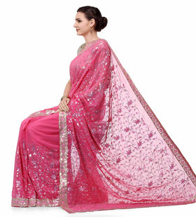 Pink Faux Georgette Saree