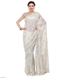 White Faux Georgette Saree