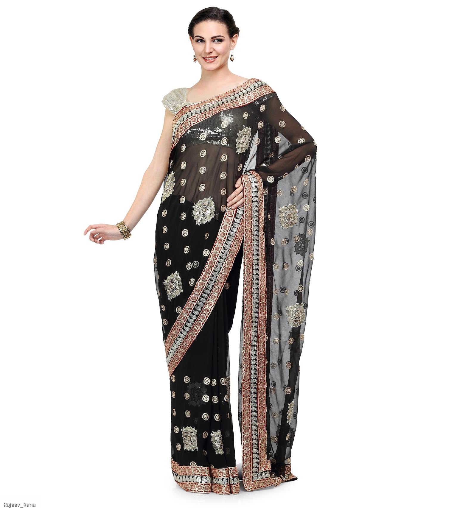 Black Faux Georgette Saree