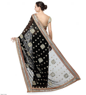 Black Faux Georgette Saree