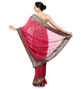 Magenta Faux Georgette Saree