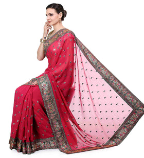 Magenta Faux Georgette Saree