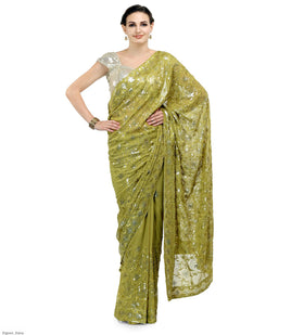 Green Faux Georgette Saree