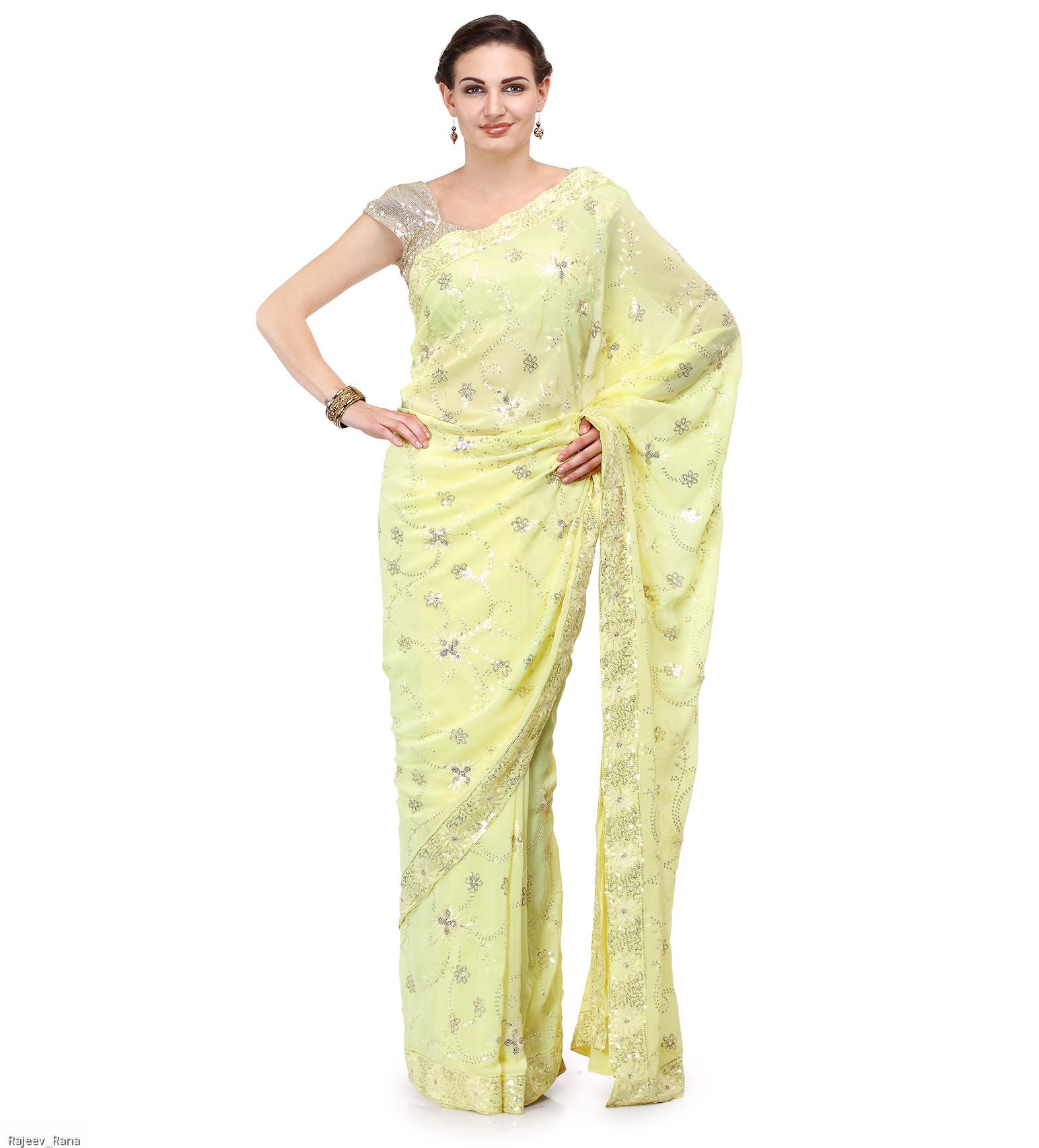 Lemon Faux Georgette Saree