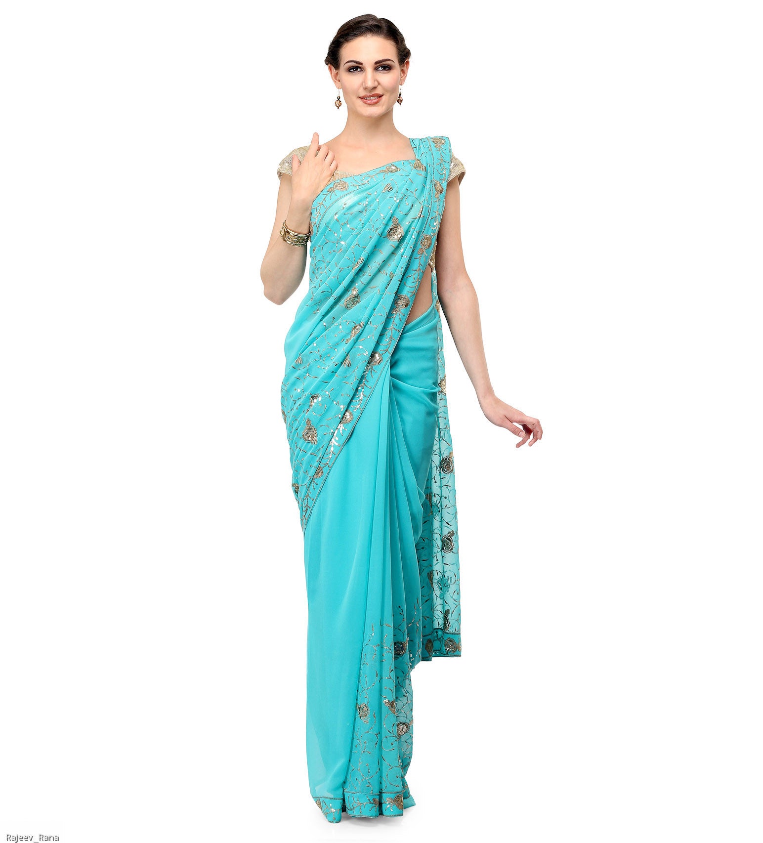 Sky Blue Faux Georgette Saree