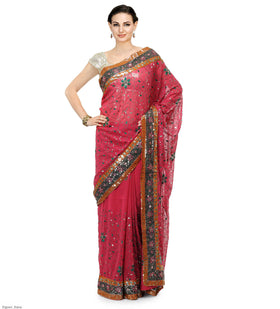 Dark Rose Faux Georgette Saree