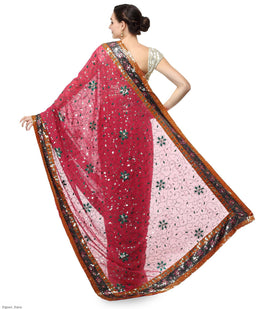 Dark Rose Faux Georgette Saree