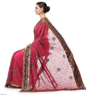 Dark Rose Faux Georgette Saree