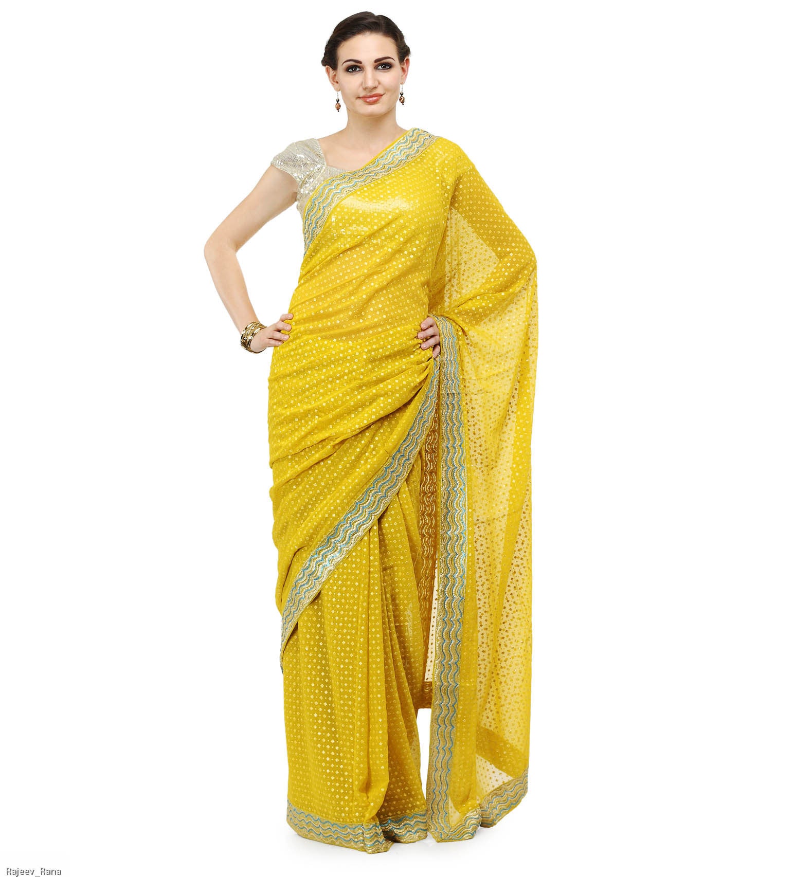 Yellow Faux Georgette Printed Saree