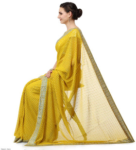 Yellow Faux Georgette Printed Saree