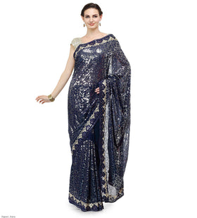 Navy Blue Faux Georgette Saree