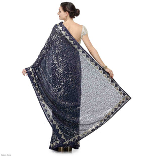 Navy Blue Faux Georgette Saree