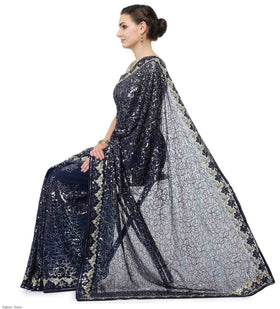 Navy Blue Faux Georgette Saree