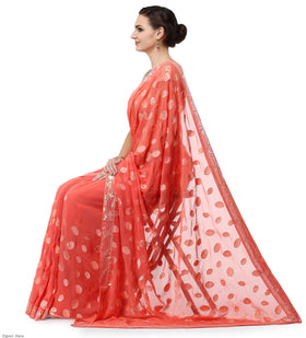 Peach Faux Georgette Saree