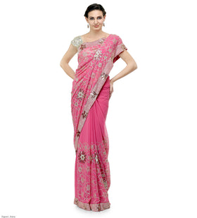 Pink Faux Georgette Saree