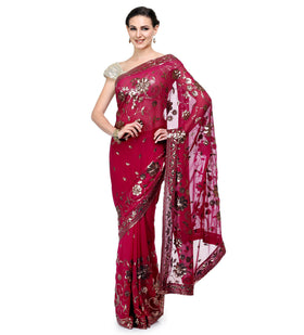 Wine Faux Georgette Saree