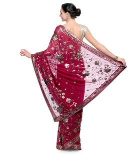 Wine Faux Georgette Saree