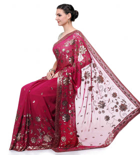 Wine Faux Georgette Saree