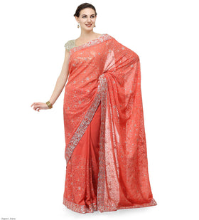 Peach Faux Georgette Saree