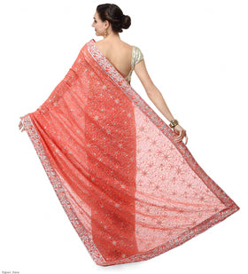 Peach Faux Georgette Saree