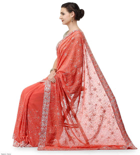 Peach Faux Georgette Saree