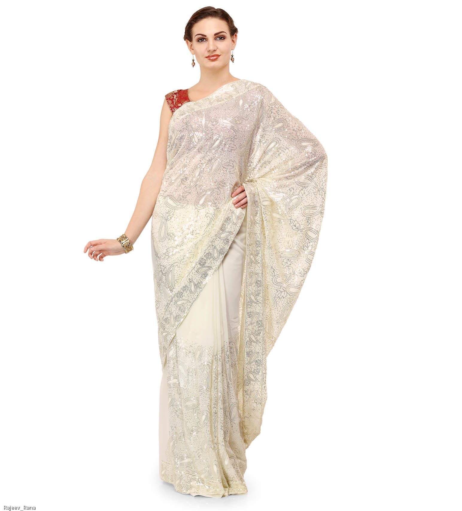 Off White Faux Georgette Saree