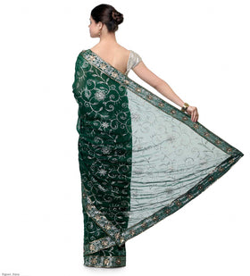 Green Faux Georgette Saree