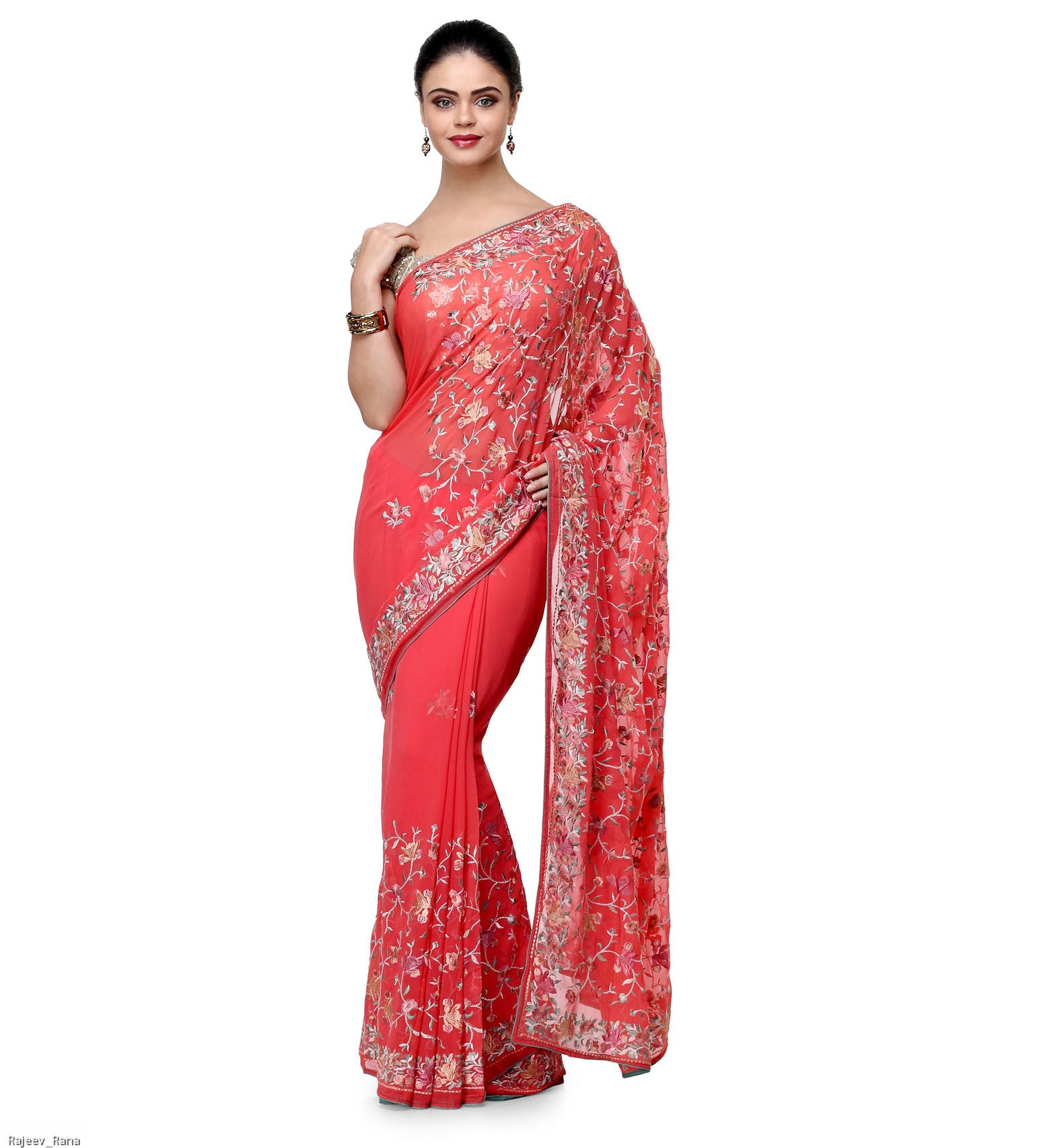 Peach Faux Georgette Saree