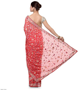 Peach Faux Georgette Saree