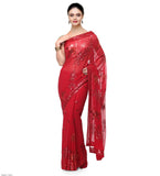 Red Faux Georgette Saree