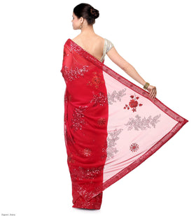 Red Faux Georgette Saree