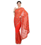 Orange Faux Georgette Saree