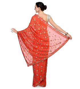 Orange Faux Georgette Saree