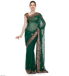 Green Faux Georgette Saree