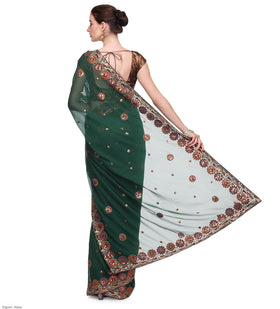 Green Faux Georgette Saree