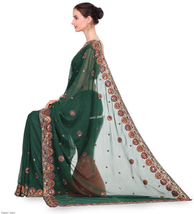 Green Faux Georgette Saree