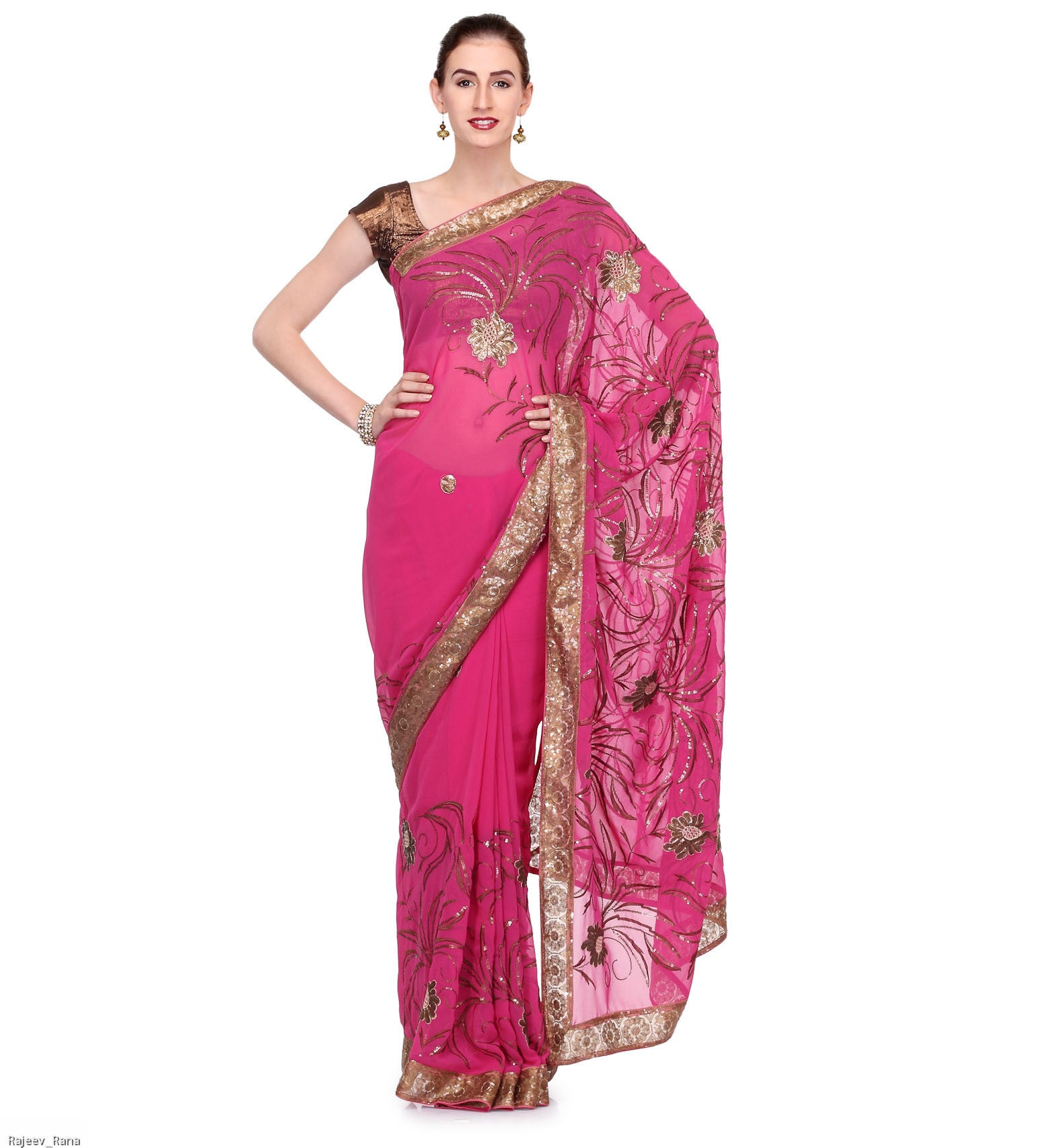 Dark Pink Faux Georgette Saree