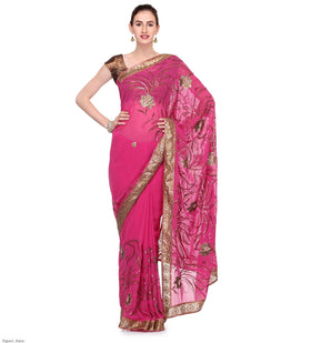 Dark Pink Faux Georgette Saree