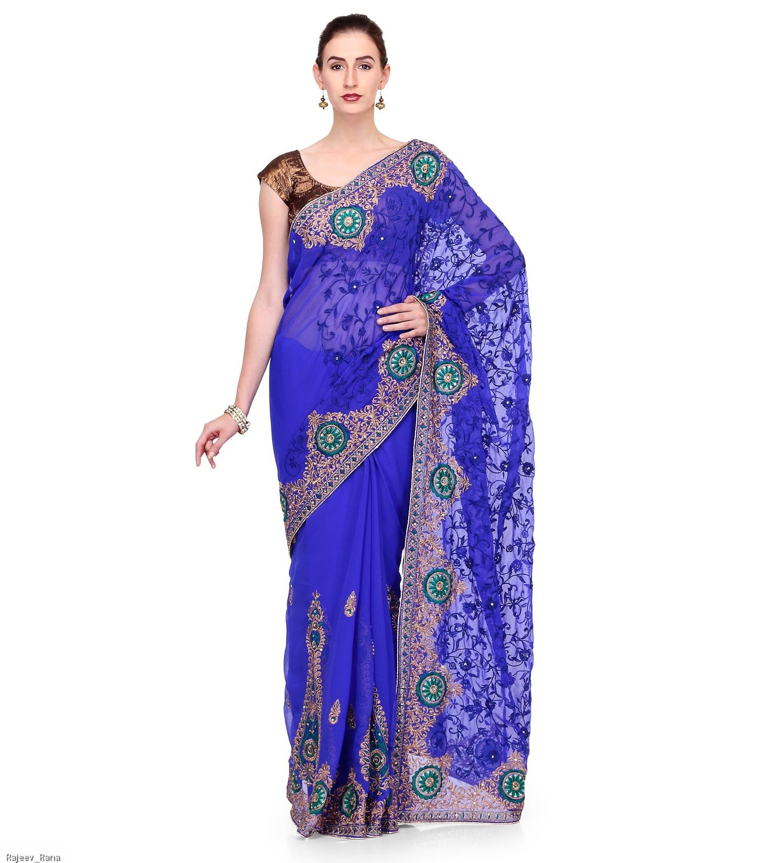 Royal Blue Faux Chiffon Saree