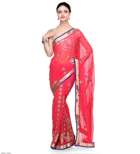 Rose Faux Chiffon Saree with Zari Work